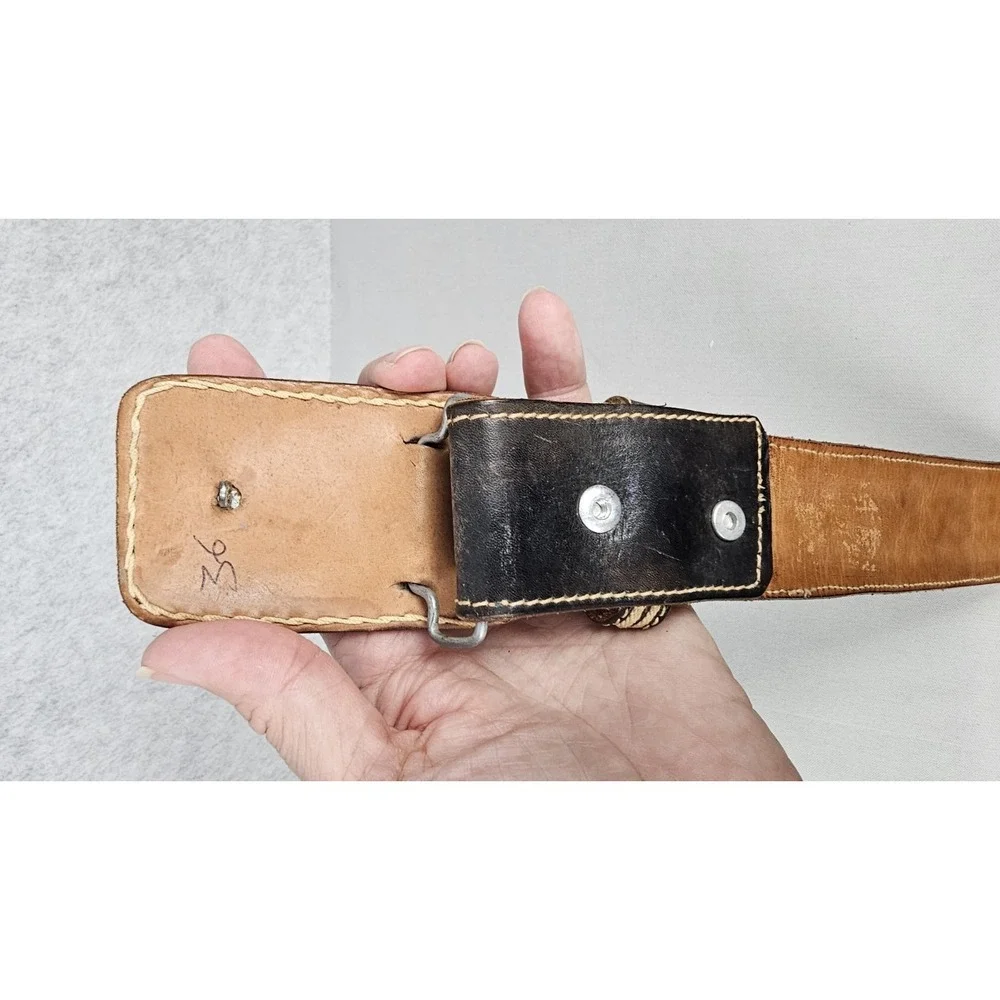 Mexican Cinto Piteado Belt Horse Black Sz 36 Leather Embroidery